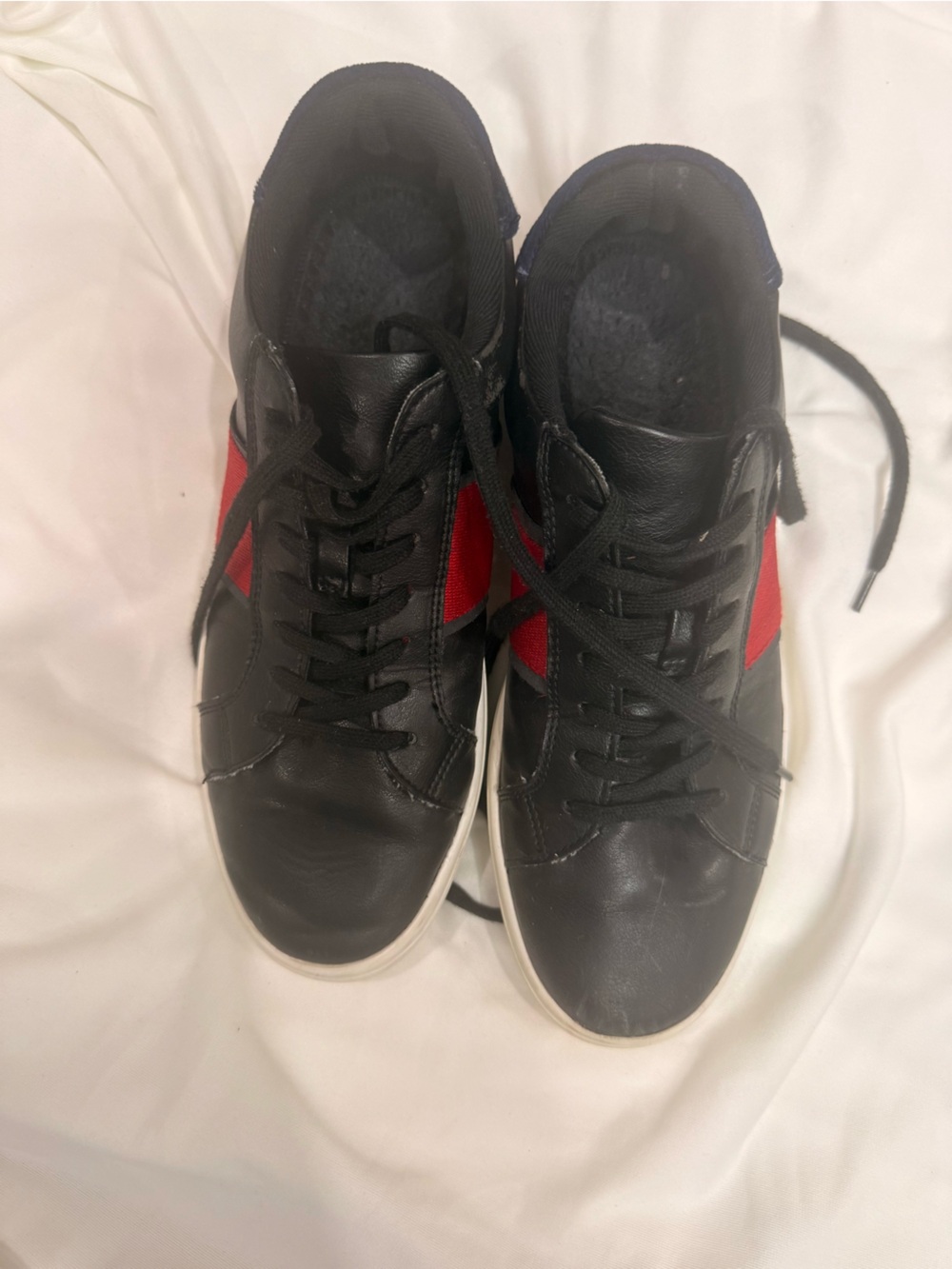 Aldo Black Leather Sneakers with Red Panels
